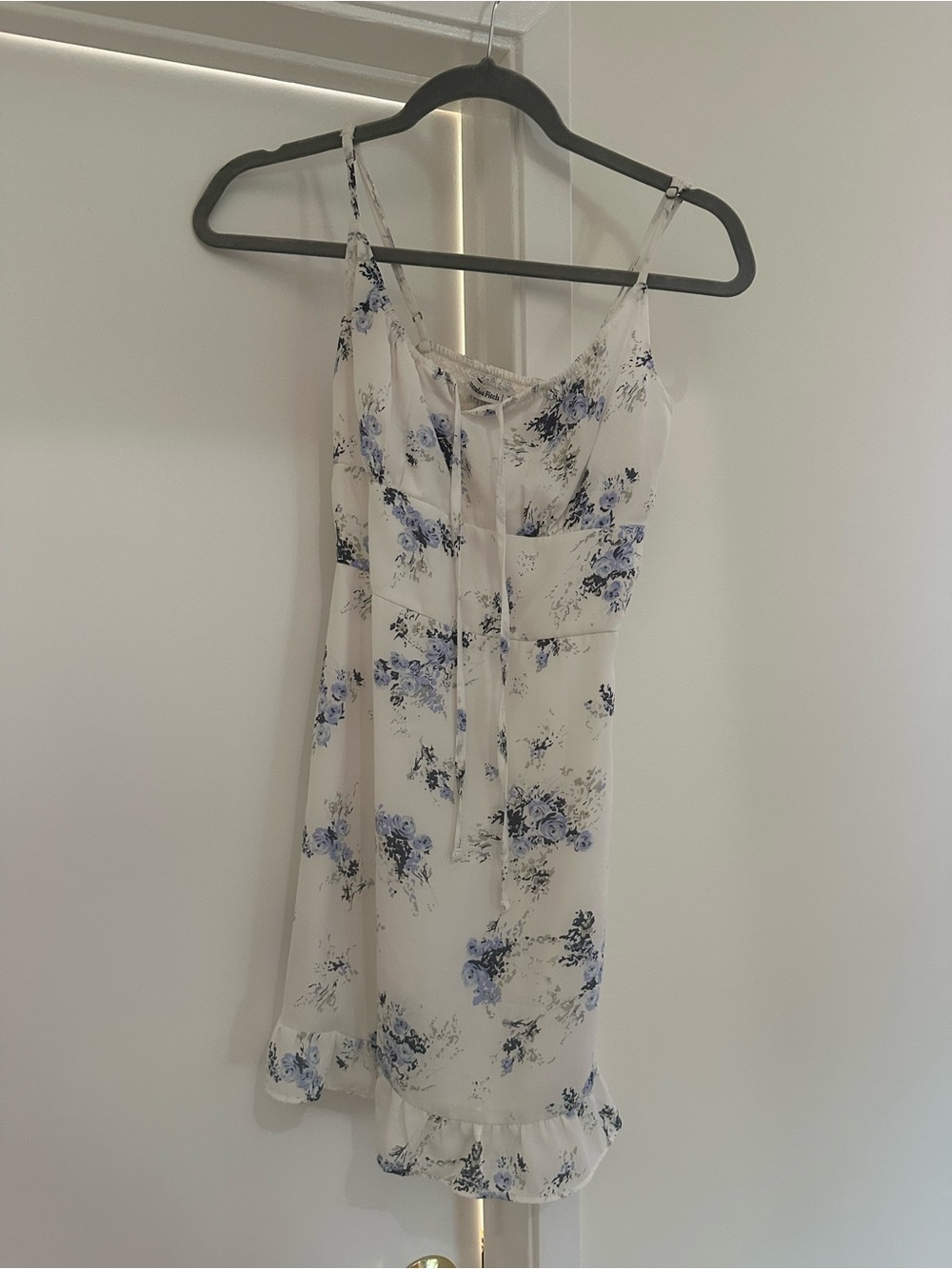 Abercrombie & Fitch White Floral Mini Dress with Blue Print